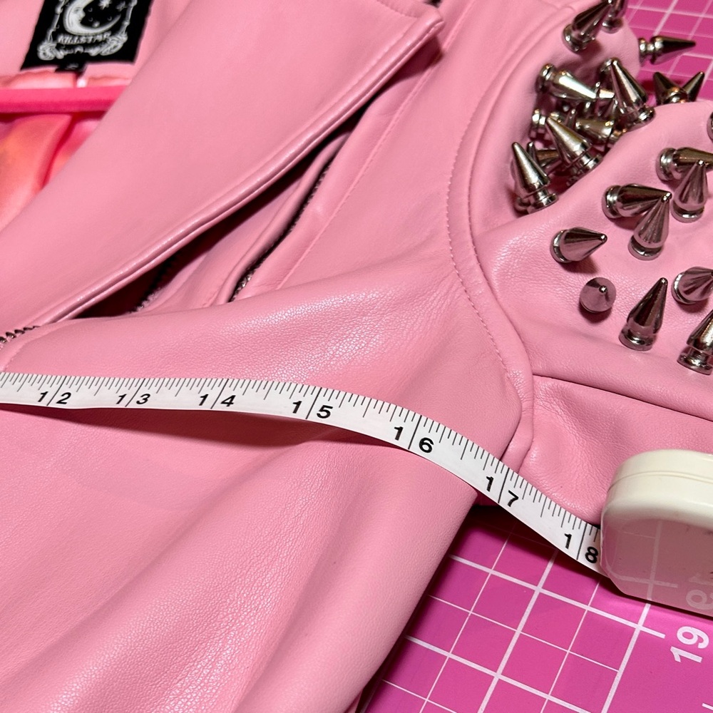 Killstar Disharmony Spike Studded Pink Vegan Leather Moto Jacket - Picture 10 of 13
